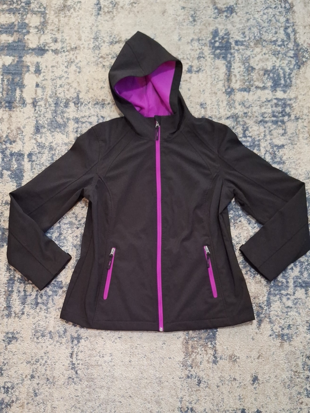 Free Tech Women's Black & Purple Hooded Softshell Jacket Size L 12/14